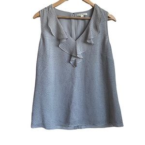 Banana Republic Speckled Ruffle Front Sleeveless Blouse Grey Career Top Size 12